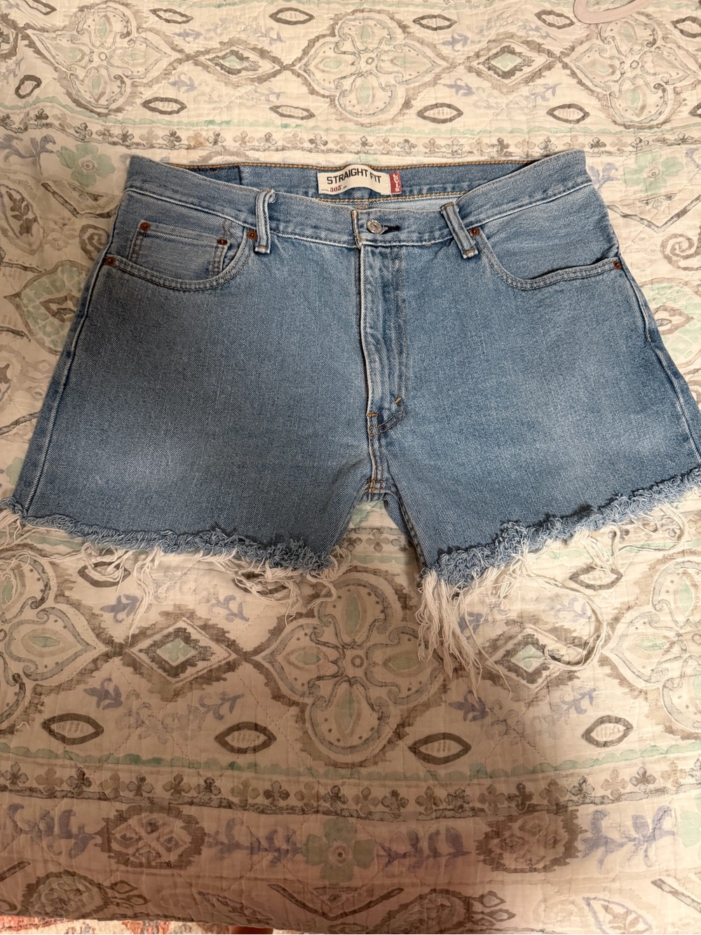 Levi's Light Blue Frayed Hem Denim Shorts